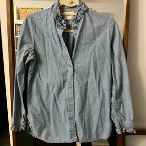 J Crew ruffle chambray button down sz 2